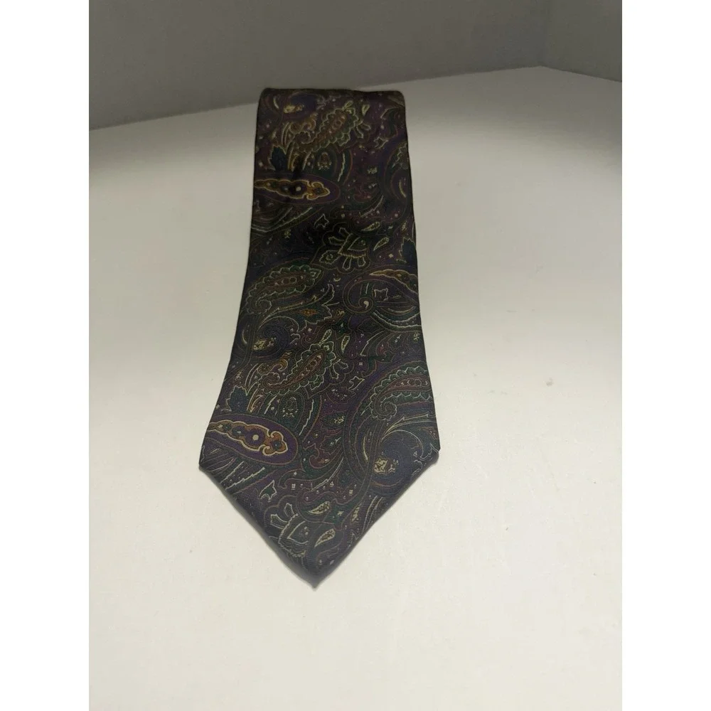 Bert Pulitzer Mens Silk Tie Purple Green Gold Paisley USA Classic Necktie